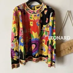 極美品⭐️レオナール LL シルク混 ウールニット 花柄 宝石柄 肩ボタン