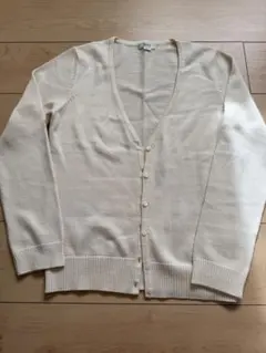 ロペ　Vネックカーディガン アイボリー系 XLサイズ ウール100%