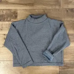 ハイネック ヘリンボーン クロップドトップス グレー