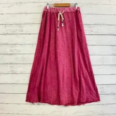 Wandechou フレア ロングスカート M ピンク 綿混 ドローコード