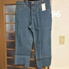 大きいサイズ ダークブルー ストレートデニム カットオフ裾