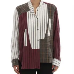 LOEWE パッチワーク 再構築アシンメトリーロングシャツ ブラウス シルク M LOEWE パッチワーク 再構築アシンメトリーロングシャツ ブラウス