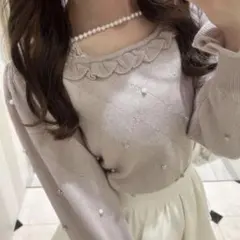 evelynビジューパールニット ピンク