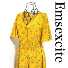 Emsexcite シフォンフラワーガウンワンピ 春夏 黄 M【aar004】