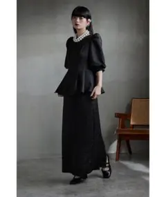 etoll. フラワージャガードセットアップドレス / ブラック