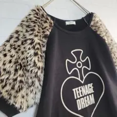 jouetieジュエティロングスウェット　ファー袖　半袖　ワンピース風　ブラック