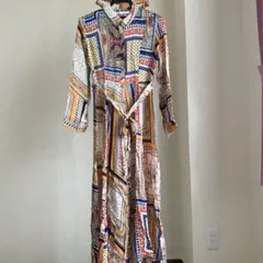 ZARA マルチカラー 長袖シャツワンピース