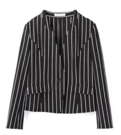 【PINKY&DIANNE】 ストライプ ノーカラー ジャケット ショート丈