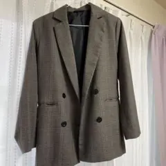 GU チェック ジャケット 秋 ブラウン