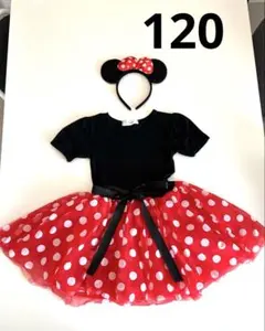 ハロウィン　ミニーちゃん 120 ミニーマウス風コスチューム（黒・赤水玉）