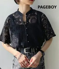 ページボーイ【未使用品】レースバンドカラーシャツ　ブラック　メタルボタン