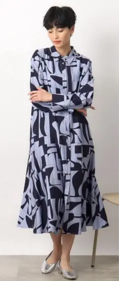 新品⭐︎ OPAQUE.CLIP シャツロングワンピース　総柄　M ジオメトリック