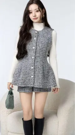 セットアップ ツィード ベスト ショートパンツ t123 2025年最新】フリージアツイードベスト×ショートパンツ