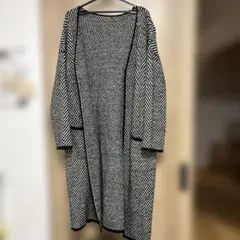 ヘリンボーンパターン長袖カーディガン