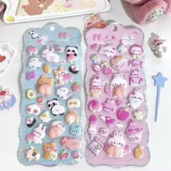 シール 2枚セット ぷにぷに 立体 ぷっくり 動物 スイーツ うさぎ かわいい