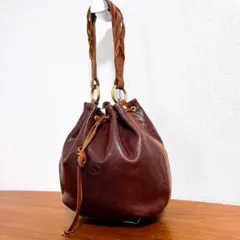 IL BISONTE 巾着 ハンドバッグ ワンショルダー ダークブラウン 刻印