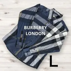 【BURBERRY LONDON】長袖チェックシャツ ホース刺繍 Ｌサイズ