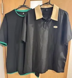 ワッフルポロシャツ ＆ワッフルTシャツ　L 黒