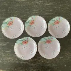 ガラス製小皿 5枚セット　花柄ピンク　11cm