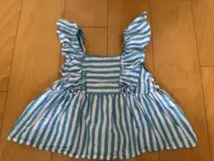 LOWRYS FARM キッズ ストライプフリルブラウス ブルー 130-140