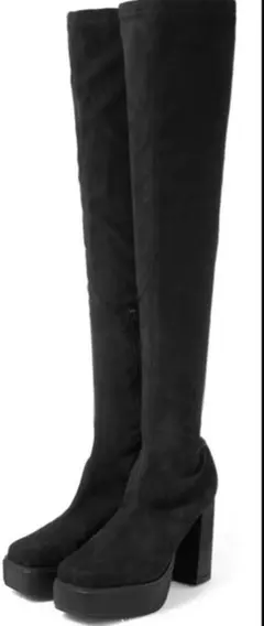 【GRL】厚底スクエアトゥストレッチハニーハイブーツ 黒