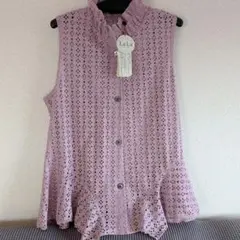 タグ付き　大人のピンク　レース調 フリルベスト　体型カバー　LL