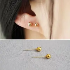 ひと粒 スタンドピアス おまめピアス シンプル 4mm ゴールド