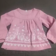 ピンク 花と鳥の刺繍 裏起毛トレーナー 100cm