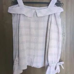 チェック柄オフショルダーブラウス M