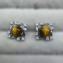 タイガーアイ スクエアスタッドピアス