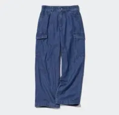 新品タグ付★UNIQLO ユニクロ　デニムワイドストレートカーゴパンツ　ブルーM