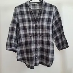 LOWRYS FARM チェック柄 七分袖シャツ グレー ブラック