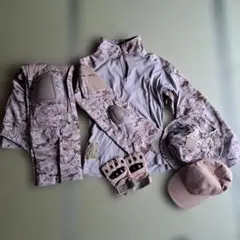 サバゲー　サンド迷彩服・戦闘服上下&帽子&手袋5点セット