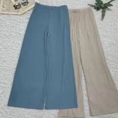 ユニクロ プリーツパンツ 水色とベージュ 2枚セット S