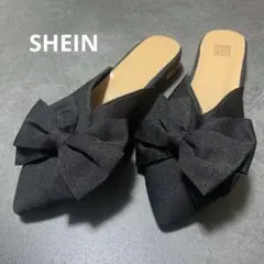 SHEINリボン付き黒ポインテッドトゥミュール 39