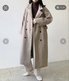 【LIAN、】ベージュ ダブルブレスト ロングコート