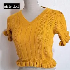 girly doll ショート丈 半袖 Vネック ニット トップスのサムネイル