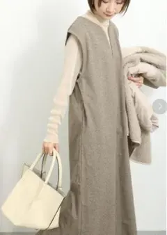 Samansa Mos2 blue ウールライクチェックジャンパースカート 茶系