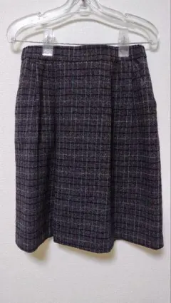 グレー系チェック スカート ウール混
