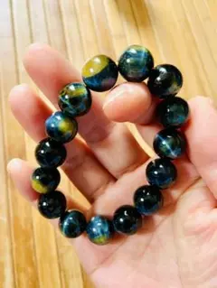カイヤナイト 藍宝石 虎眼石 14ミリ珠 ブレスレット
