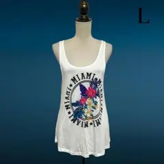 H&M DIVIDED テロ素材 タンクワンピ 白 ボタニカル柄 L Y2Kのサムネイル