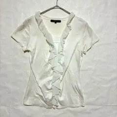 ○​ケティ フロントフリル Vネック 半袖Tシャツ カットソー 白 Mのサムネイル