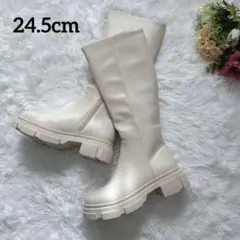 ⭐早い者勝ち⭐アイボリー 厚底 ロングブーツ 24.5cm L