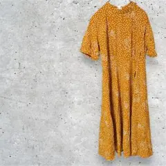 半袖 ワンピース オレンジ 水玉 ドット柄 Lサイズ きれいめ おしゃれ 古着