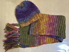 イタリア製　川辺　ウール混　ストール　カラフル　ミックス　マフラー　帽子セット❤︎