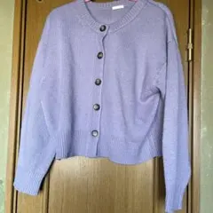 ラベンダー ボタン付き長袖カーディガン
