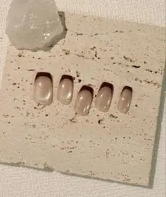 3D水光ネイルベージュマグネットブラウンフレンチシンプルスクエアネイルチップ