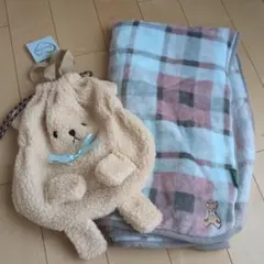 新品未使用☆タリーズ ベアフル チェックブランケット 巾着付き