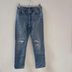 【ユニクロ　キッズ】ライトブルー ダメージ加工 スリムフィット 長ズボン　150