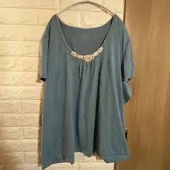 【大きいサイズXL】装飾付き チュニック カットソー ブルー ゆったり
